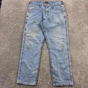 Vintage Lee Carpenter Jeans Mens 34x32 Blue Faded Dungarees Workwear Baggy Loose